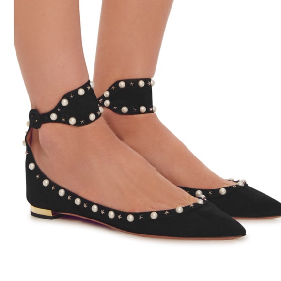 Aquazzura Harlow black suede embellished flats - Picture 3 of 7